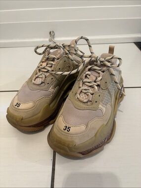 Ladies Balenciaga Triple S Sneaker, Neutral Beige, Sz 35